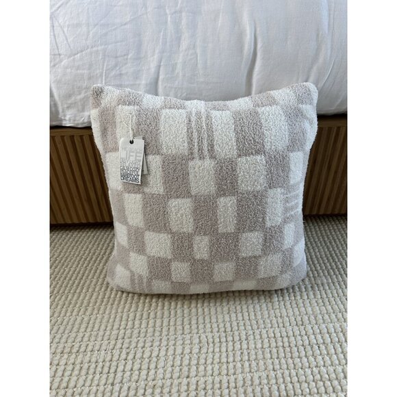 BAREFOOT DREAMS CozyChic Checks & Stripes Accent Pillow in Stone/ Cream NWT - Picture 1 of 6